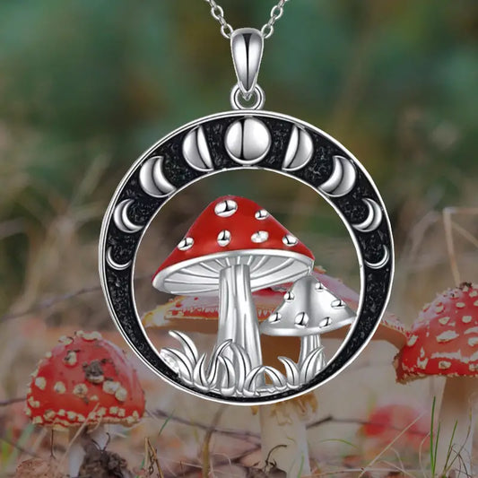 Moon Red Mushroom Pendant Necklace