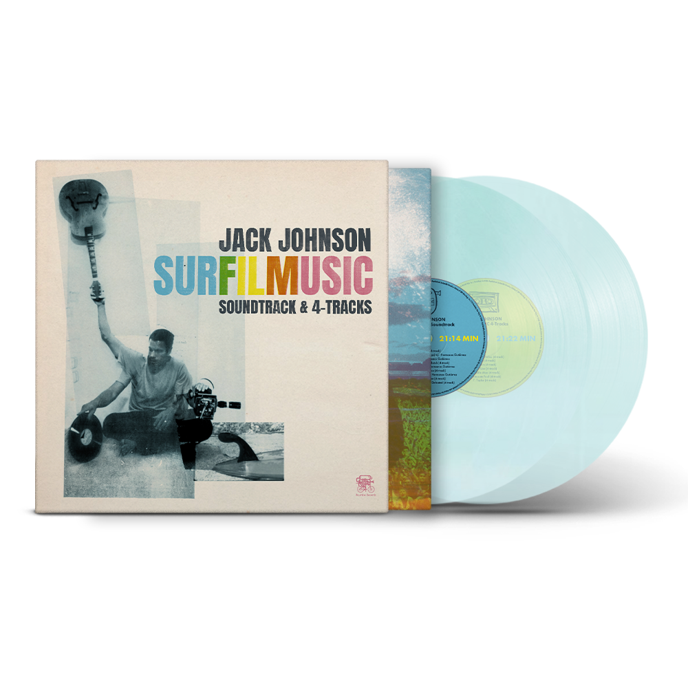 the album cover for Jack Johnson - SURFILMUSIC (Soundtrack & 4-Tracks) [Indie Exclusive Soda Pop Bottle Blue]