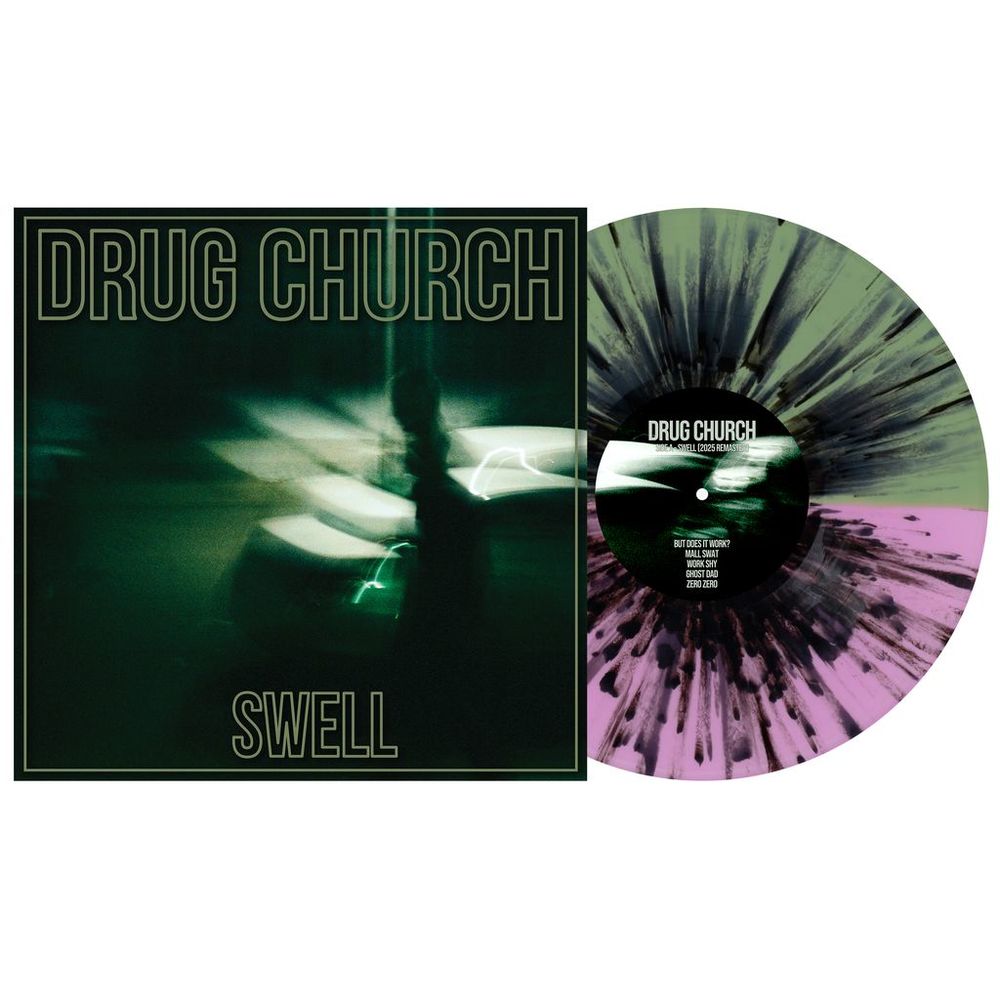 the album cover for Drug Church - Swell [Indie Exclusive Olive/Violet with Black Splatter]