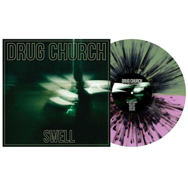 the album cover for Drug Church - Swell [Indie Exclusive Olive/Violet with Black Splatter]