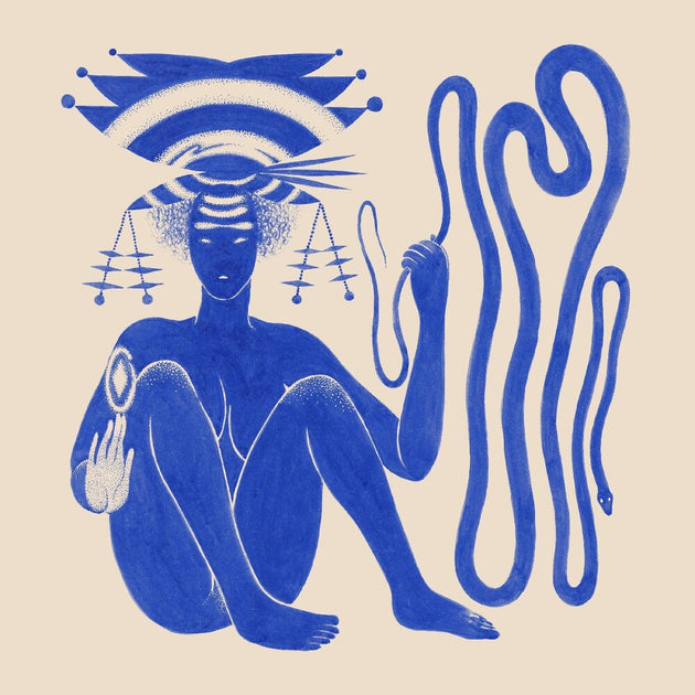 the album cover for Hiatus Kaiyote - Love Heart Cheat Code [INDIE EXCLUSIVE, BLUE & WHITE MARBLED LP]