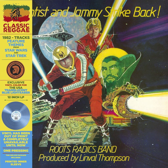 the album cover for Roots Radics Band - Scientist & Jammy Strike Back - Blue (Blue) [Colored Vinyl]