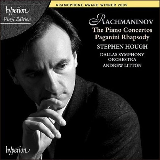 the album cover for Rachmaninoff / Hough / Litton / Dallas Symphony - Rachmaninoff: Piano Ctos 1-4 / Paganini Rhapsody