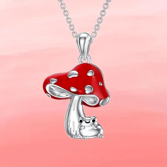 Mushroom And Frog Pendant Necklace