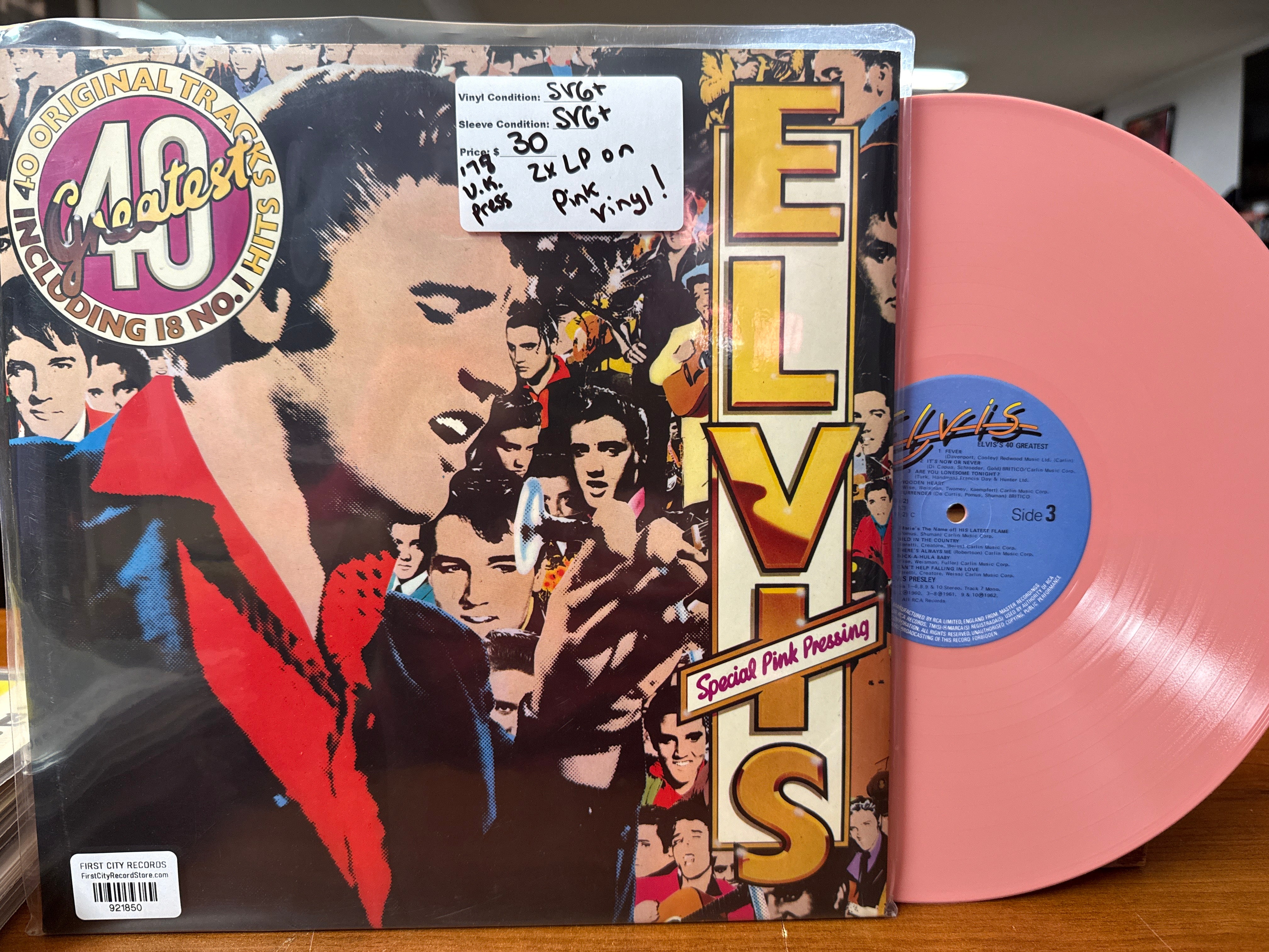 Elvis Prelsey - Elvis's 40 Greatest (1978, U.K. Press, Pink Vinyl, USED)