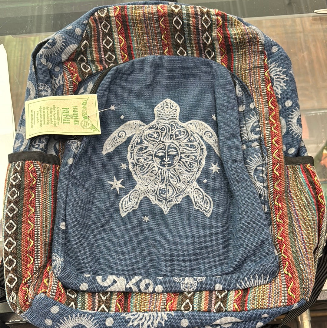 Blue Stripe Turtle Canvas Backpack