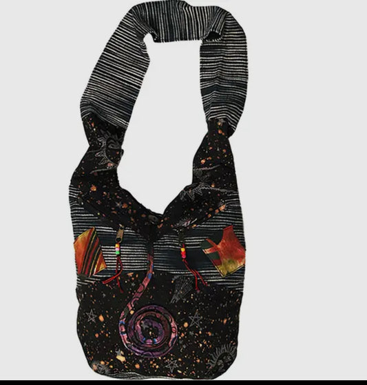 Dark Star Printed Patchwork Cotton Shoulder Bag