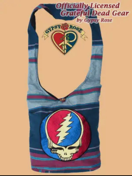 Grateful Dead Steal Your Face Hand Embroidered Peddler Bag (Brown or Green Version)