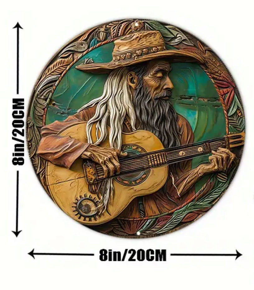 Hippie Guitarist Metal Sign