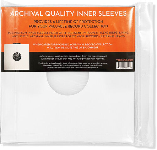 Vinyl Styl® 12 Inch Archival Inner Record Sleeves - HDPE-Lined - 50 Count (White)