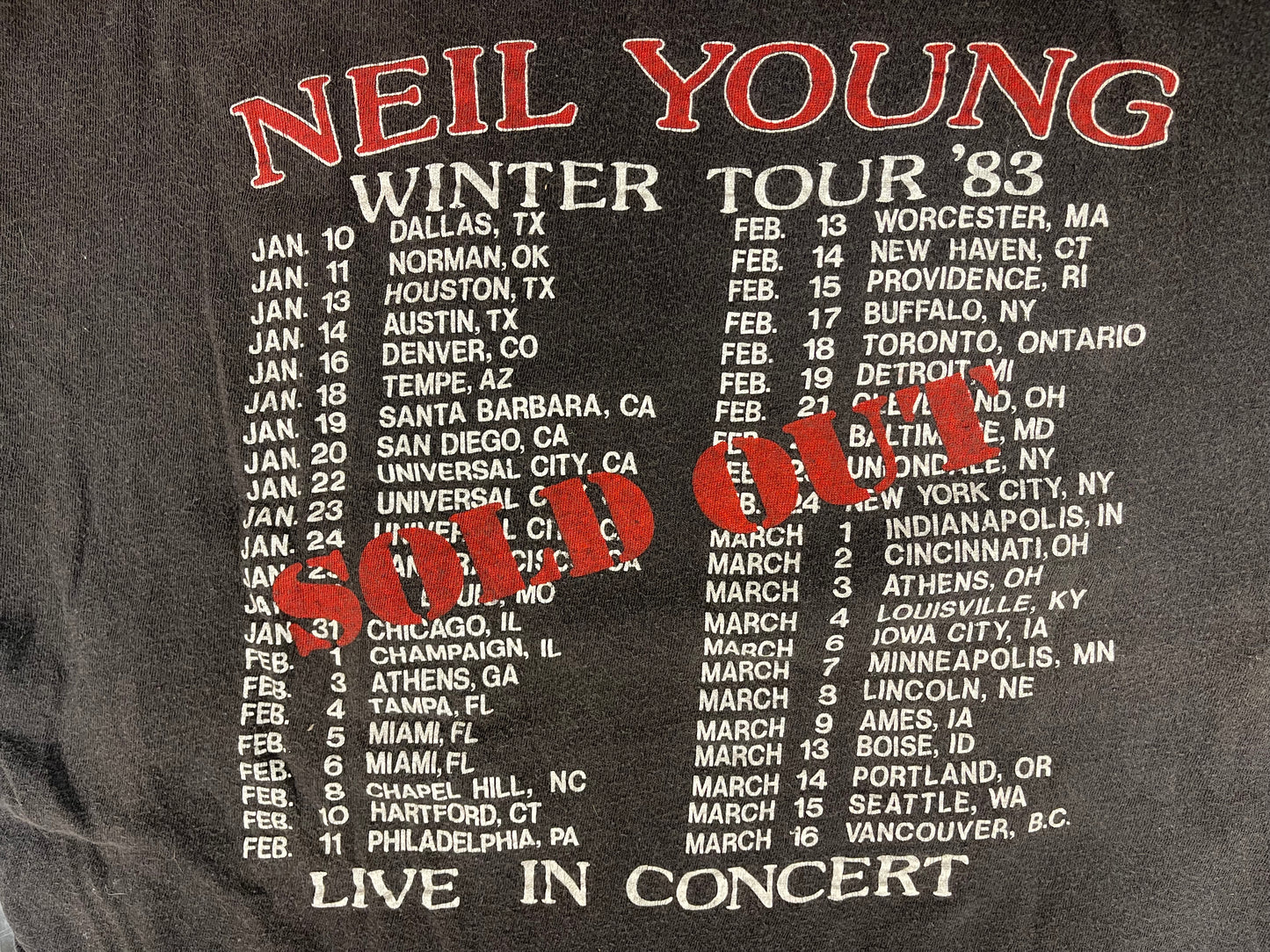 Neil Young “American Tour” Winter 1983 Tour Shirt