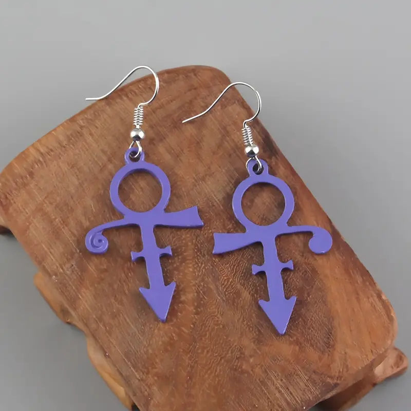 Prince Symbol Purple Dangle Earrings