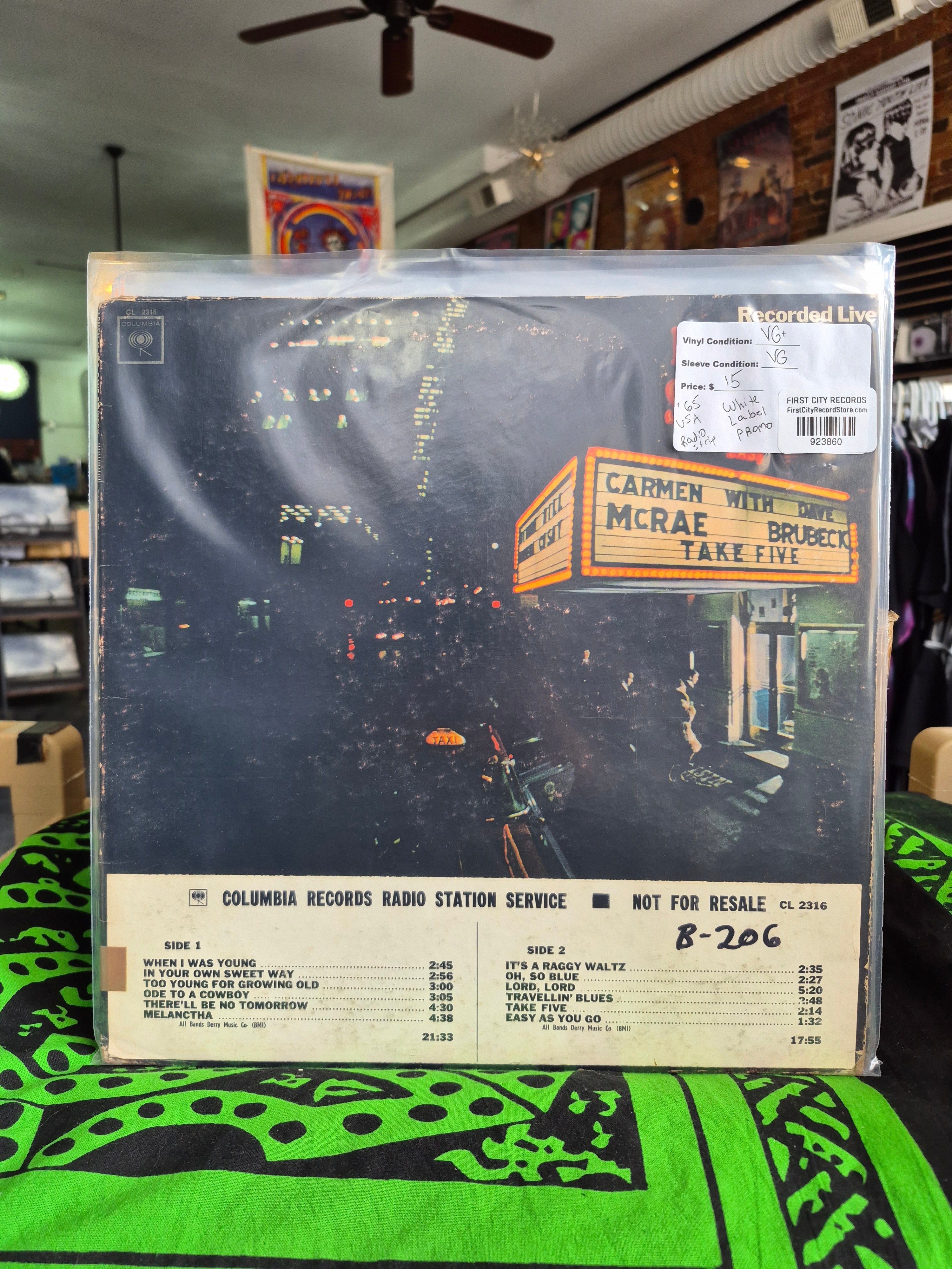 Carmen McRae with Dave Brubeck - Take Five: Recorded Live (1965, White Label Promo, USED)