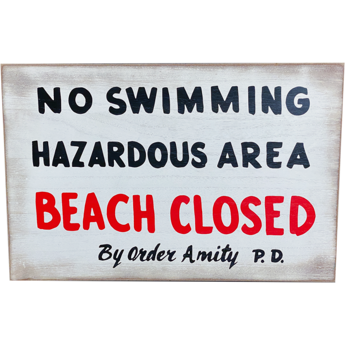 JAWS - NO SWIMMING WOOD SIGN