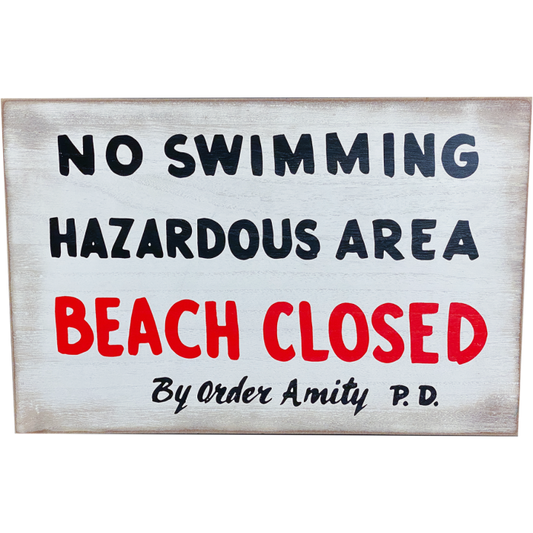 JAWS - NO SWIMMING WOOD SIGN